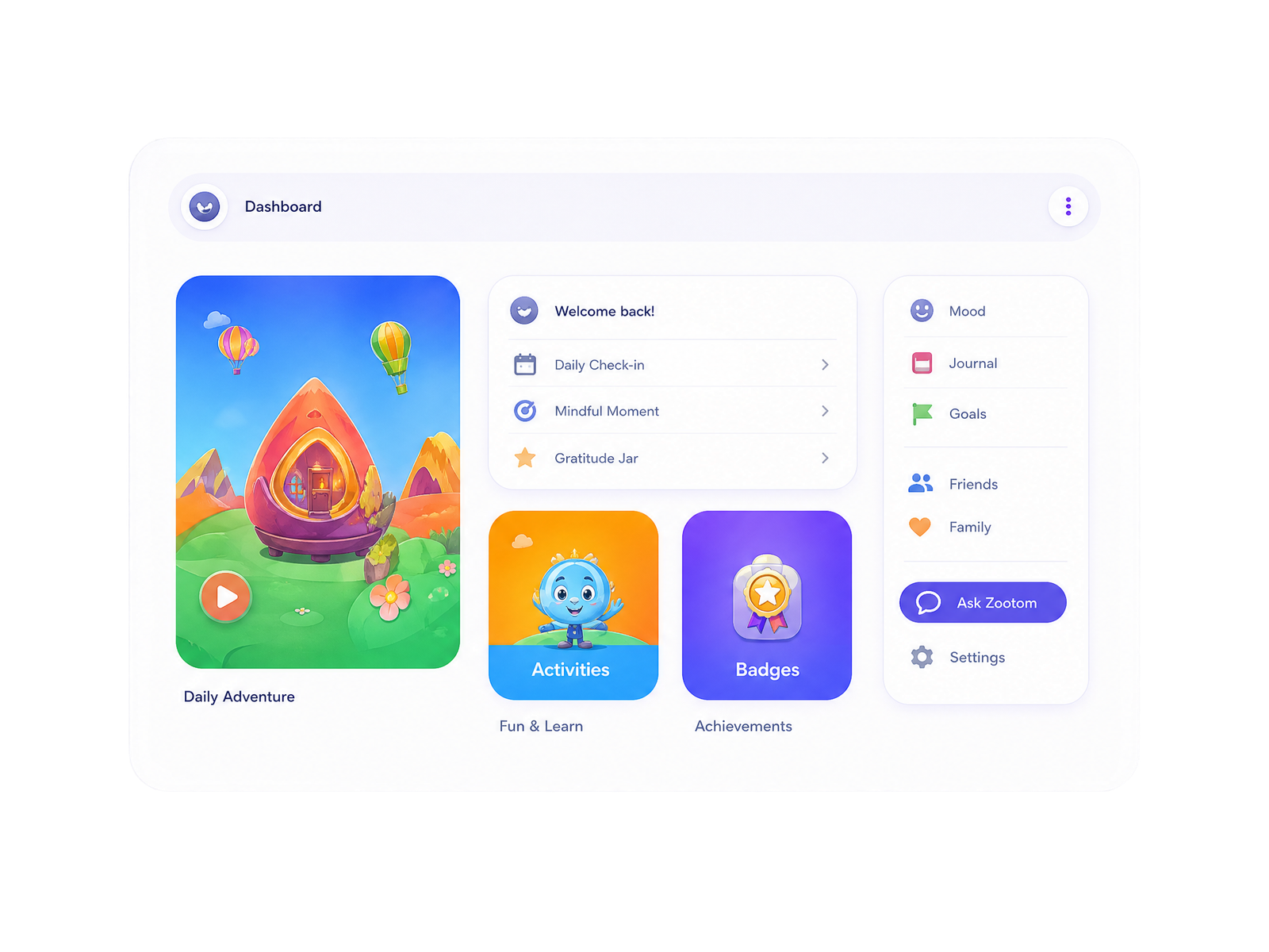 Zootom app dashboard